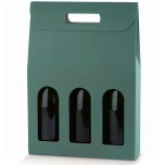 Geschenkbox (10 Stück) grün Faseroptik für 3 Weinflaschen