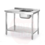 Valamulaud riiuliga 800x600x(H)850mm HENDI Kitchen Line poltkinnitusega valamu paremal