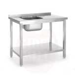 Valamulaud riiuliga 800x600x(H)850mm HENDI Kitchen Line poltkinnitusega valamu vasakul